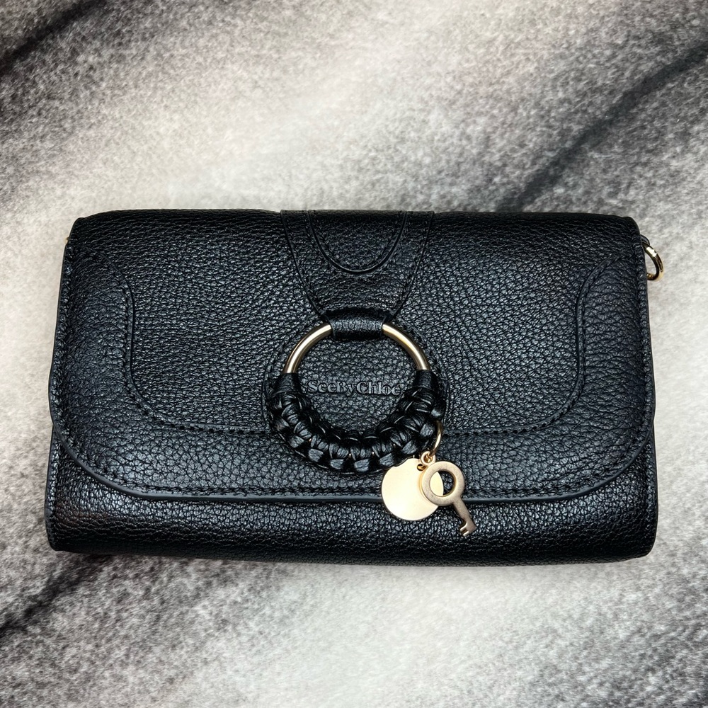 { Chloe } Hana Phone Wallet Crossbody Wallet on Chain Black Leather Purse